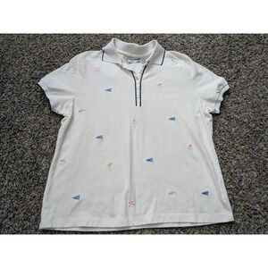 Coral Bay Golf Shirt Top Womens XL Short Sleeve Buttons Embroidered Design Vtg